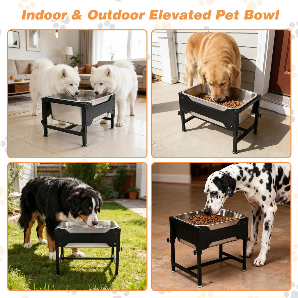 4 Gallon Elevated Dog Water Bowl, 4-Height Stand for Large Dogs | 4 Gallon Stainless Steel Bowl, 4 Heights 9.65-15.16 in, Non-Slip Feet, Indoor Outdoor Use, Easy-Clean Surface, Large Breeds