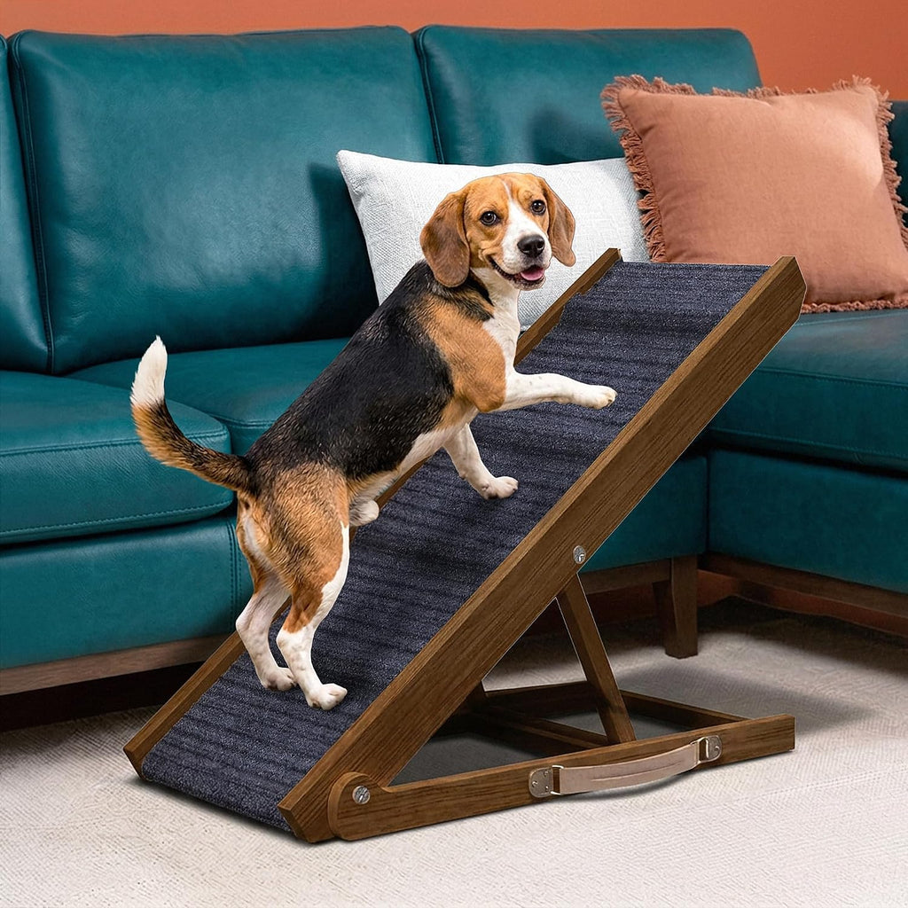 Dog Ramp - Folding Dog Ramp for Bed & Couch - Dog Stairs | 34" Long, 12.6 Wide, Portable, Solid Walnut Wood, 250 lbs Weight Capacity, Corgi, Dachshund, Beagle