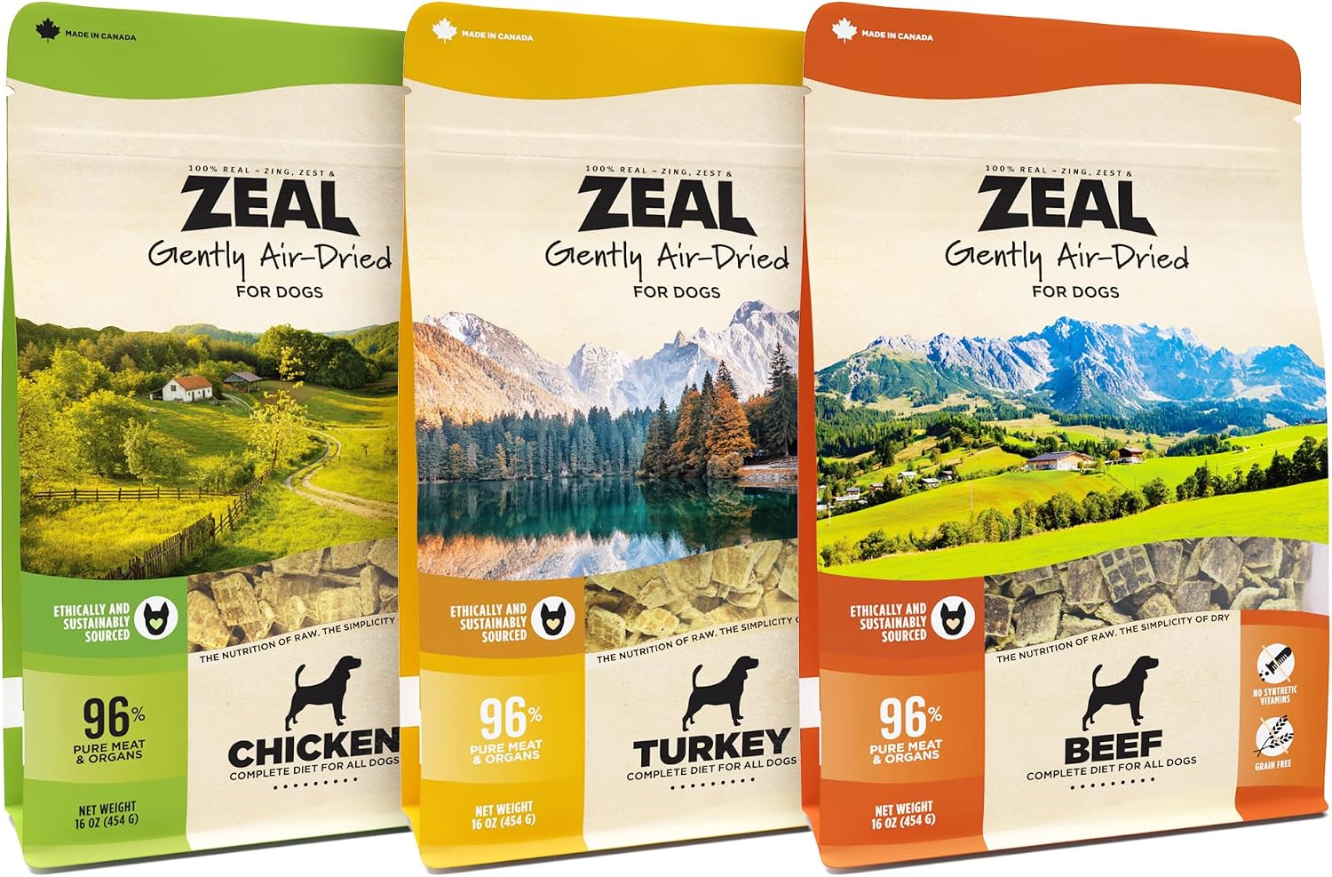ZEAL Canada Air-Dried Dog Food - High Protein, Natural Superfoods, Nutrient Rich, No Fillers, Grain Free, Complete & Balanced (Beef, Turkey, Chicken) 3 lbs