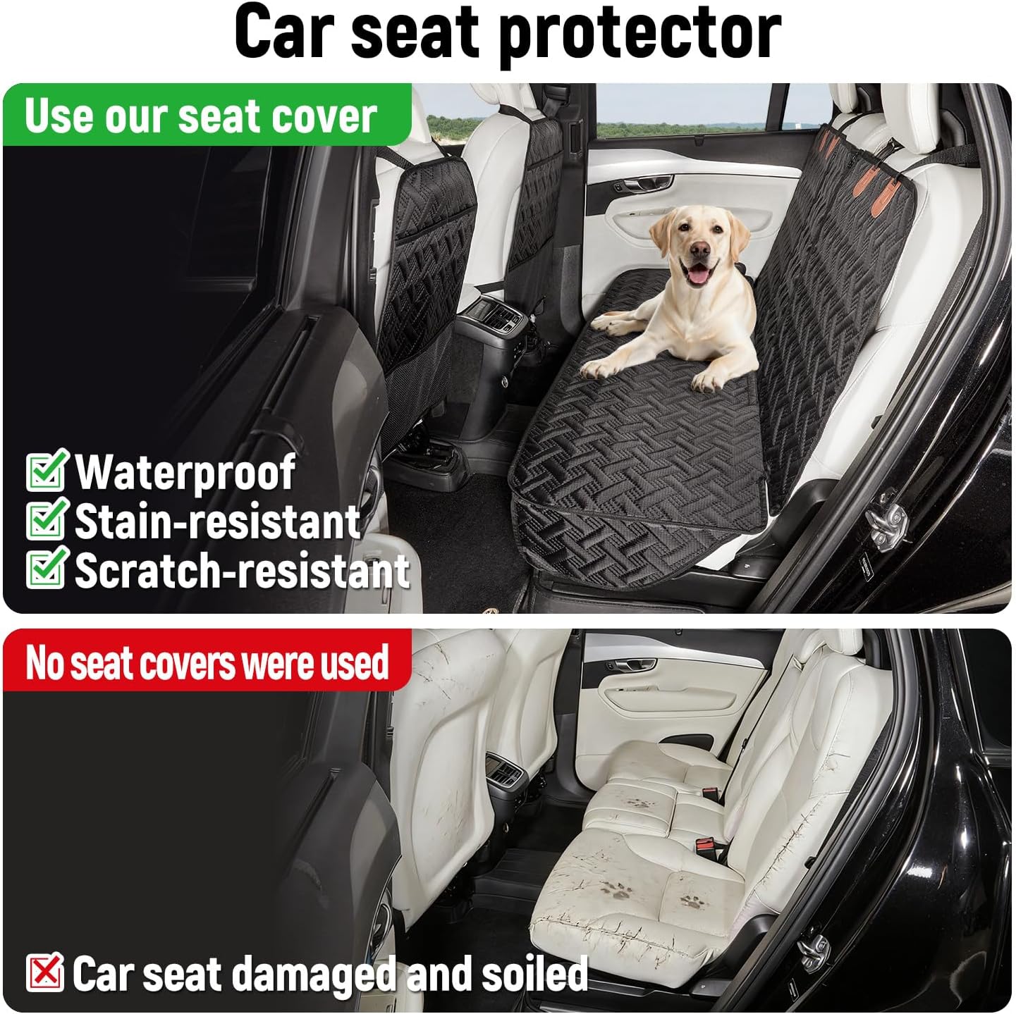 Dog Car Seat Cover for Back Seat,Back Seat Pet Cover for Dogs,Waterproof Scratchproof Rear Bench Seat Cover Protector (Black, L)