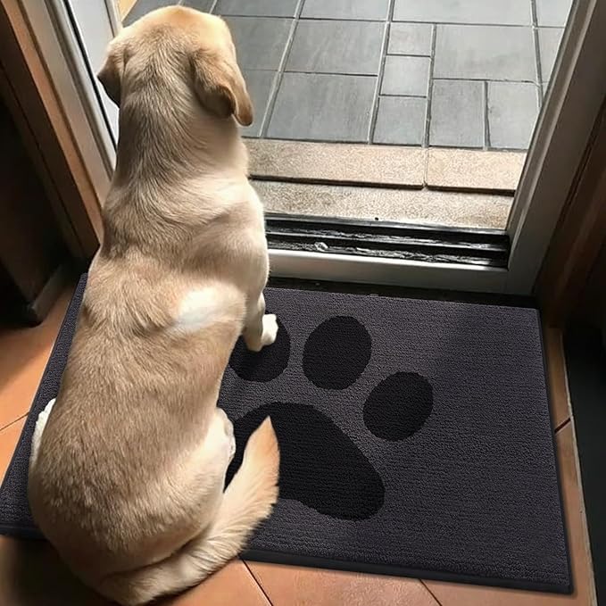 Buganda Dog Door Mat for Muddy Paws, Absorbent Dirt Trapper Non Slip Indoor Doormats, Washable Low-Profile Mat for Mud Dogs, Entryway Carpet for Inside Floor (36x24 Inches, Black)