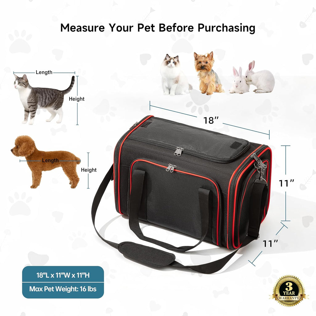 EliteField Soft-Sided Pet Carrier for Cats & Small Dogs (3-Year Warranty) | Airline Approved, Waterproof, Scratch-Resistant Mesh, Removable Support Bed, Built-In Leash, Suitcase Sleeve, Seat Belt Loops