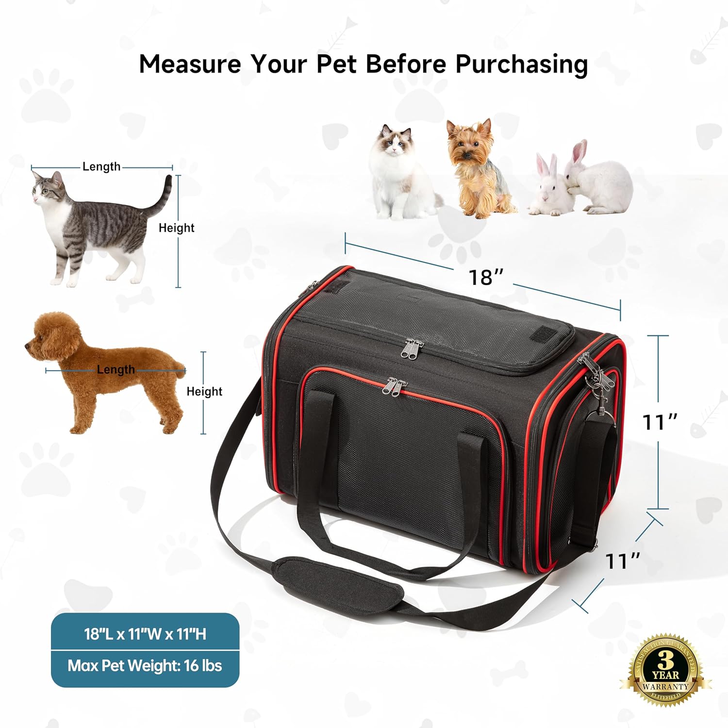 EliteField Soft-Sided Pet Carrier for Cats & Small Dogs (3-Year Warranty) | Airline Approved, Waterproof, Scratch-Resistant Mesh, Removable Support Bed, Built-In Leash, Suitcase Sleeve, Seat Belt Loops