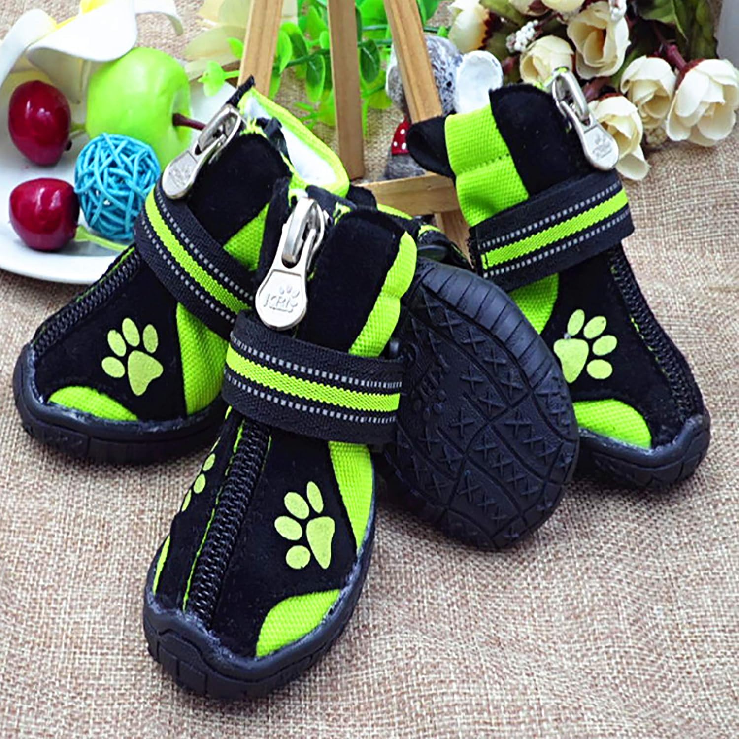 URBEST Dog Winter Shoes, Dog Boots Sports Non-Slip Pet Dog Anti-Slip Sole, Water Resistant Boots for Dogs 2 Pairs (1#, Green)