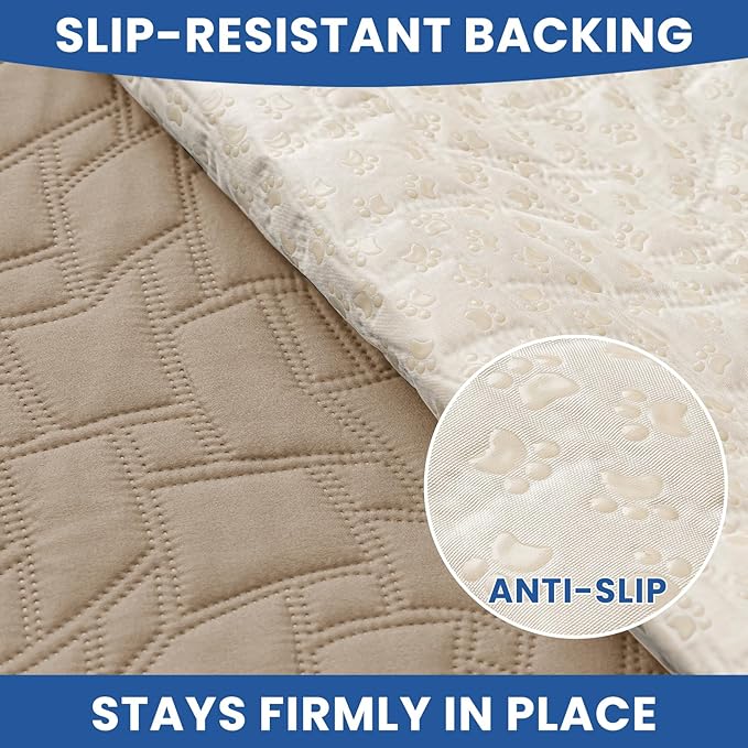 Waterproof Dog Blanket, Non-Slip Soft Pet Bed Cover, Couch Cover for Dogs Washable, Protects Sofa, Furniture, Crate, Car, Tear Resistant Leakproof Pet Blanket (68x82 Inch, Khaki)