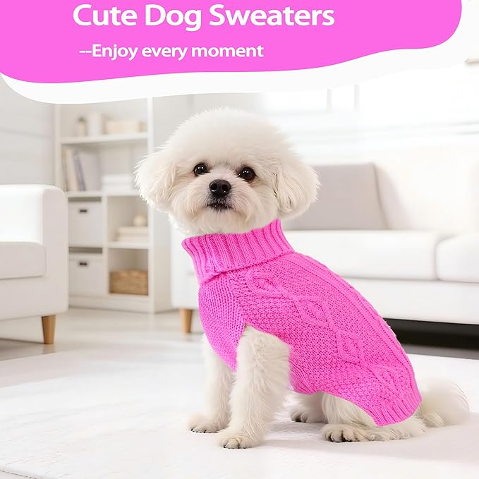 Dog Sweaters Small Dog Clothes Winter Turtleneck Puppy Sweater Warm Pet Cat Sweater Doggy Pullover Outfit with Twisted Design XS~XL(Pink, X-Large)