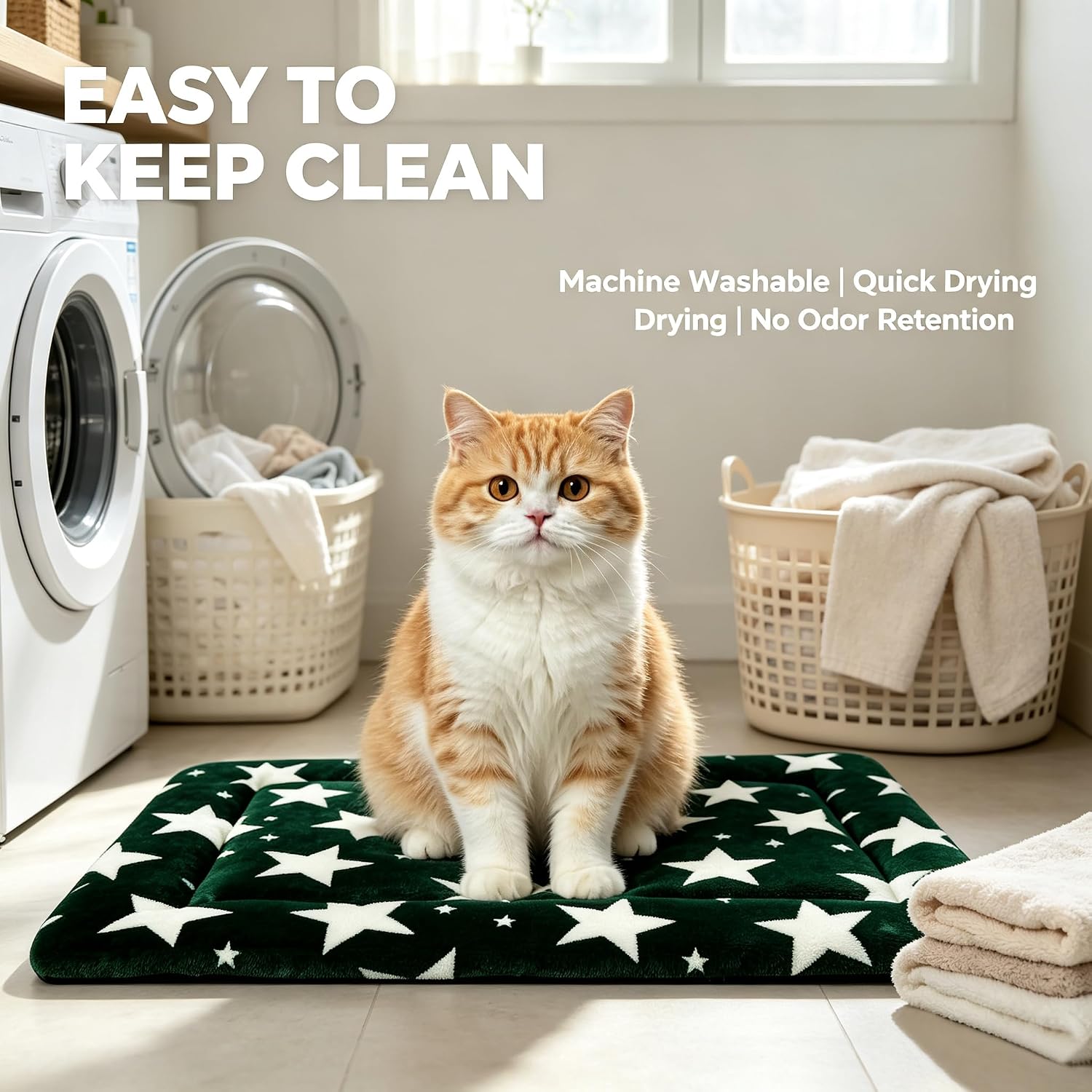 Dog Bed Mat,Reversible & Ultra Soft Kennel Pad-Machine Washable Pet Bed for Dogs & Cats-All-Weather Crate Liner for Crates,Carriers & Travel (Big Star&Green, 24.0" L x 18.0" W x 1.5" Th)