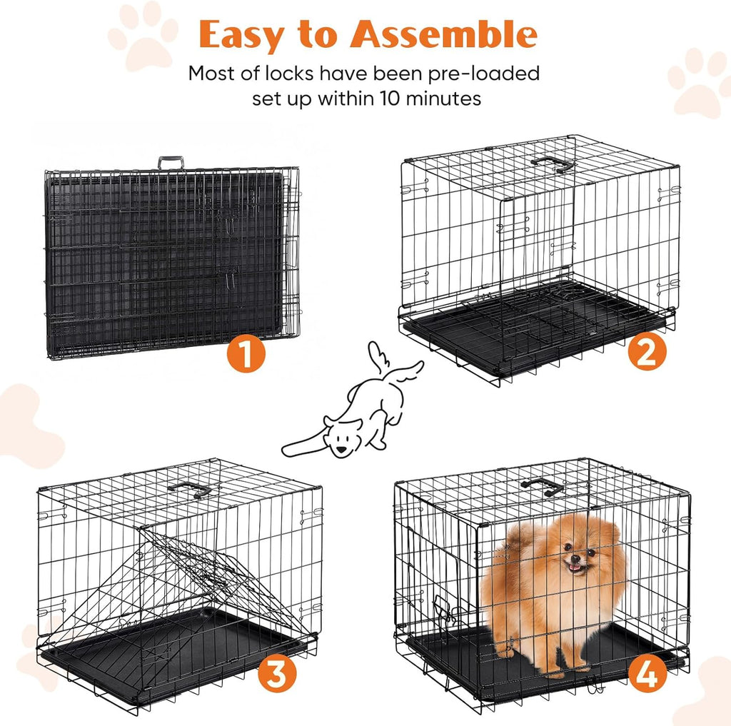 Sweetcrispy Dog Crate, 24 Inch Small Dog Puppy Cage, Foldable Pet Kennel | Single Door, Metal Kennel, Secure Lock, Removable Tray, Indoor Outdoor Training Travel