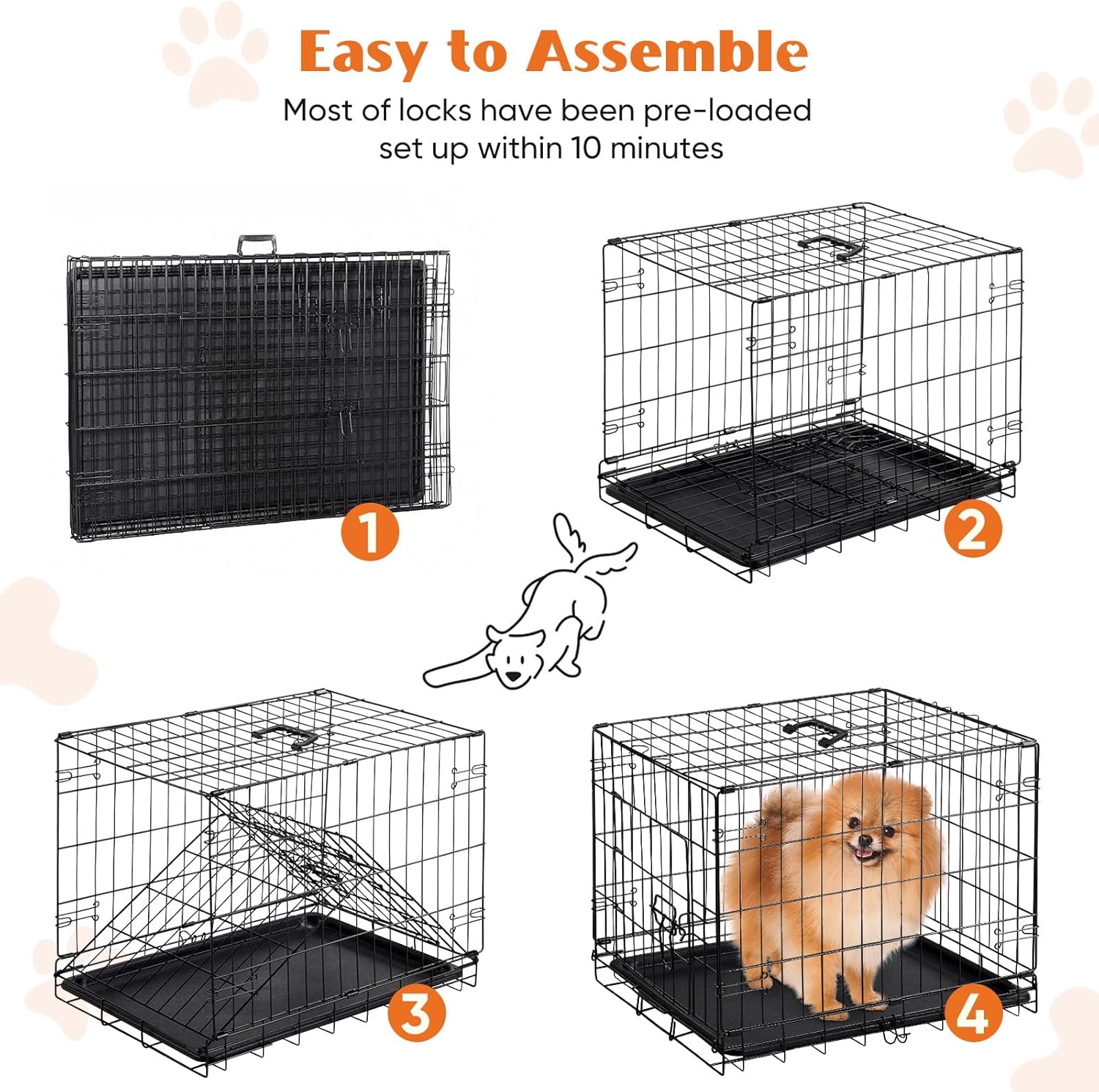 Sweetcrispy Dog Crate, 24 Inch Small Dog Puppy Cage, Foldable Pet Kennel | Single Door, Metal Kennel, Secure Lock, Removable Tray, Indoor Outdoor Training Travel