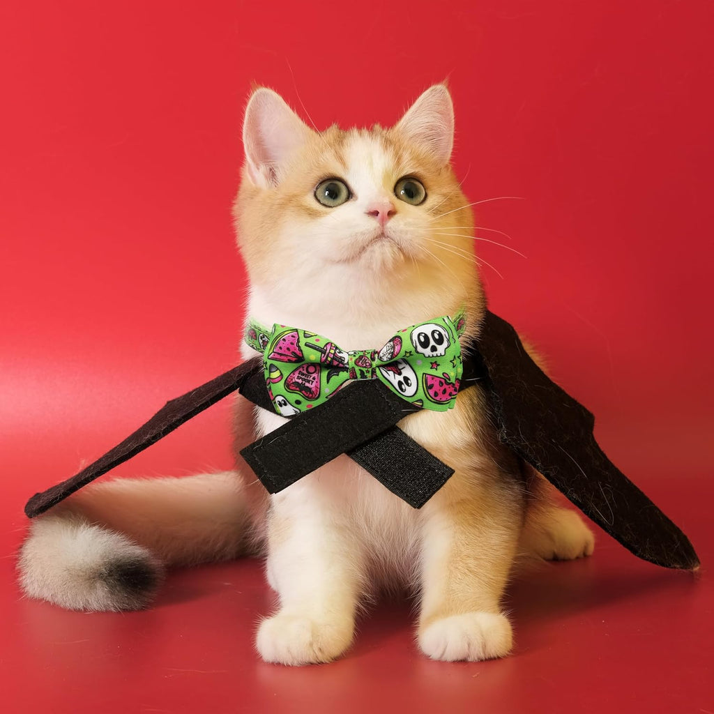 2 Pack Halloween Cat Collar Breakaway Collars with Bow Tie and Bell, Ghost Prints Safety Breakaway Buckle Soft Nylon for Boys and Girls Kitties Kittens
