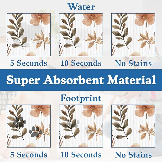 Floral Palm Leaves Dog Cat Food Mat–Christmas Stocking Absorbent Waterproof Placemat for Food and Water Bowls, Non Slip Rubber Backing, Feeding Mat for Clean Floors 16"x24"
