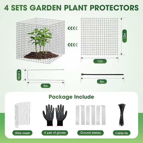 18 PCS Plant Protector from Animals, 6 Pack 12x12 Inch Metal Plant Cages with Ground Stakes and Nylon Tie, Garden Cage to Keep Animals Out, Garden Wire Mesh Protection from Rabbit Chicken