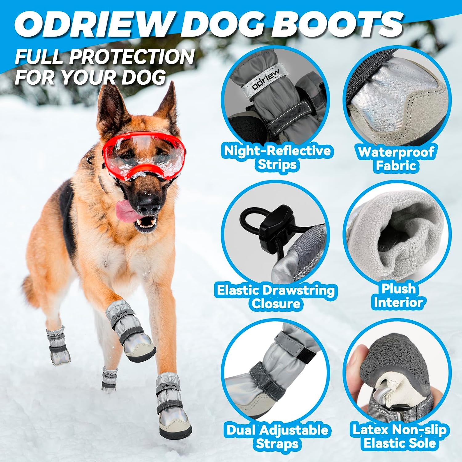 Dog Shoes Large Size Dogs, 4PCS Waterproof Dog Booties-Dog Boots & Paw Protectors, Medium Shoes for Dogs with Reflective Strip, Anti-Slip Sole for Rain, Snow and Summer Hiking. (8)