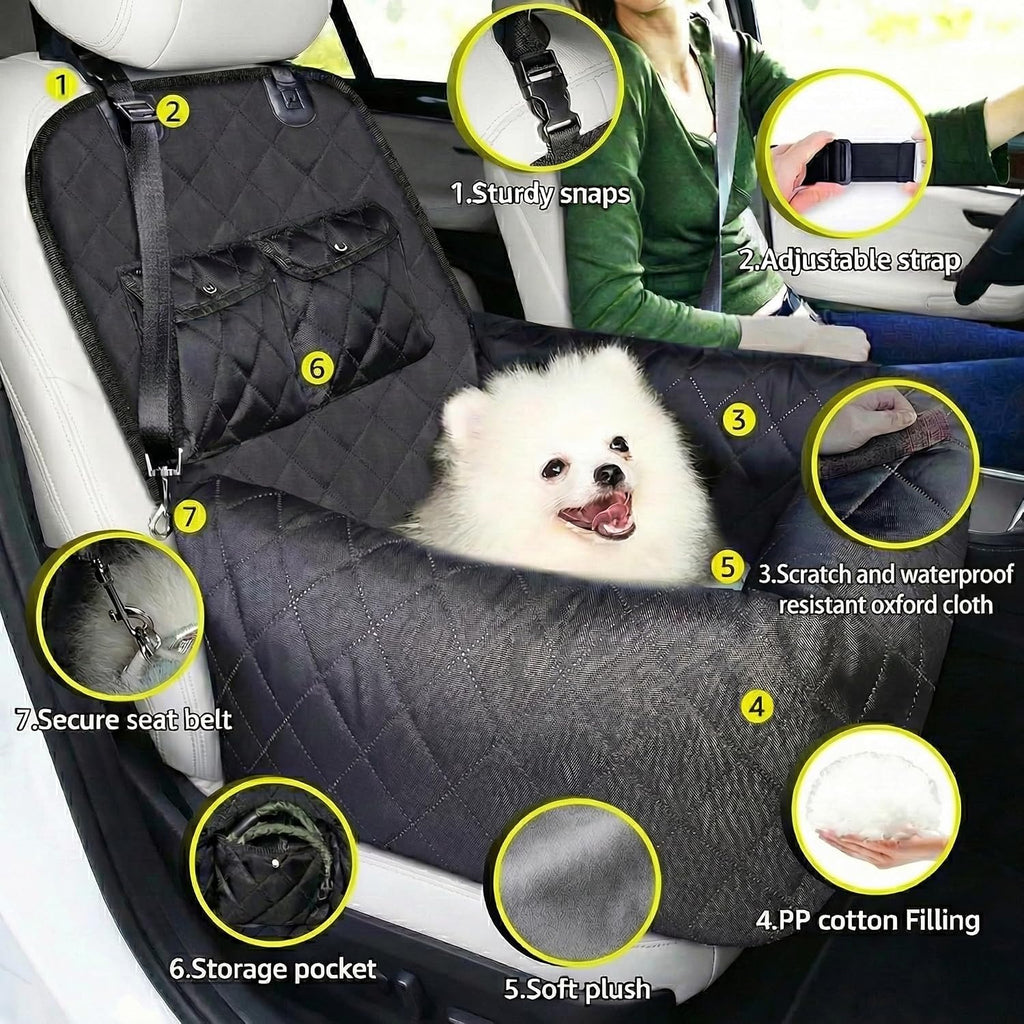 Dog Car Seat for Small & Medium Dogs Up to 40 lbs – Padded Booster Seat with Safety Belt, Waterproof Washable Cover – Fits Front & Back Seats | Pawperly