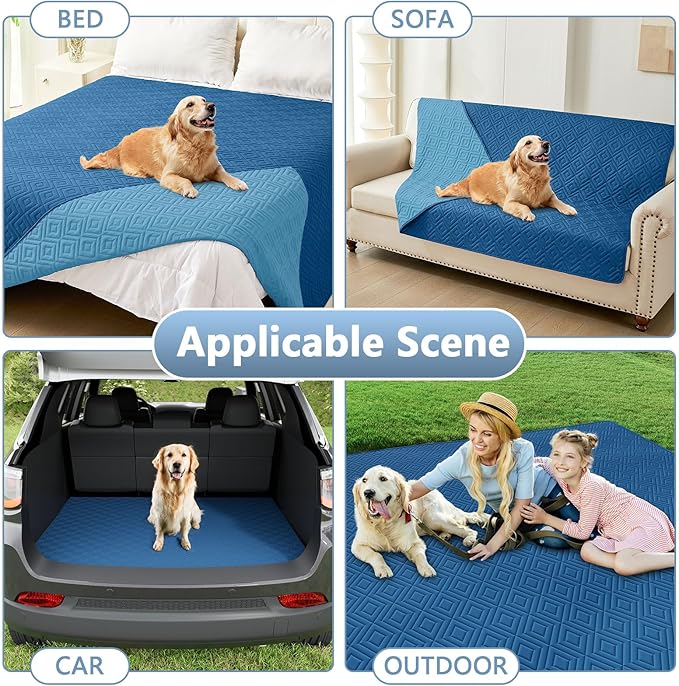 hyha Waterproof Dog Blanket, Soft Dog Bed Cover Pet Blankets, Waterproof Sofa Couch Cover for Dogs Washable, Reversible Pet Couch Covers for Sofa Furniture (82x120 Inch, Navy Blue/Blue)