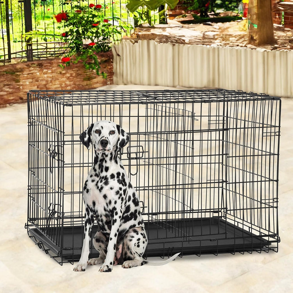 BestPet | Dog Crate | 48" | Black | Foldable Metal Kennel with Double Doors | Secure Slide-Bolt Latches, Leakproof Tray | Portable Dog Cage for Large Breeds | for Travel, Indoor & Outdoor Use