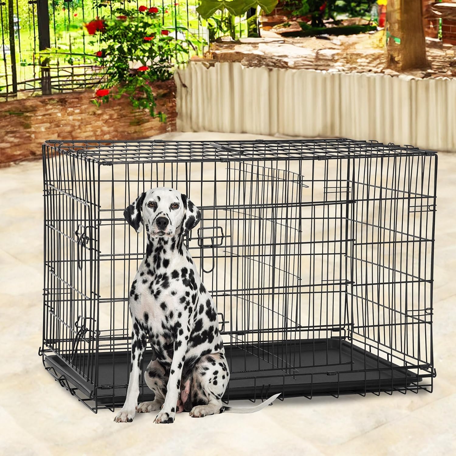 BestPet | Dog Crate | 48" | Black | Foldable Metal Kennel with Double Doors | Secure Slide-Bolt Latches, Leakproof Tray | Portable Dog Cage for Large Breeds | for Travel, Indoor & Outdoor Use