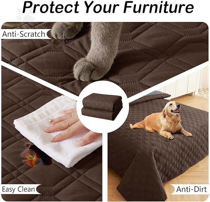 hyha Waterproof Dog Bed Blanket, Soft Pet Blankets, Waterproof Couch Cover for Dogs, Reversible Sofa Covers Washable for Furniture (52x82 Inch, Chocolate/Dark Grey)
