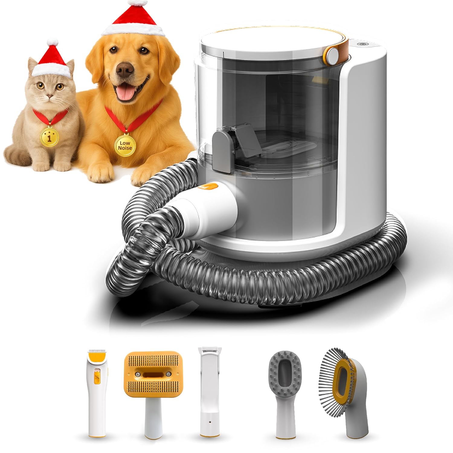 Grooming Vacuum& Dogs Grooming Kit, 5 in 1 Pet Grooming Vacuum with Pets Clipper Nail Grinder, 1.5L Dust Cup Dog Brush Vacuum Pets Grooming Tools for Shedding Pet Hair