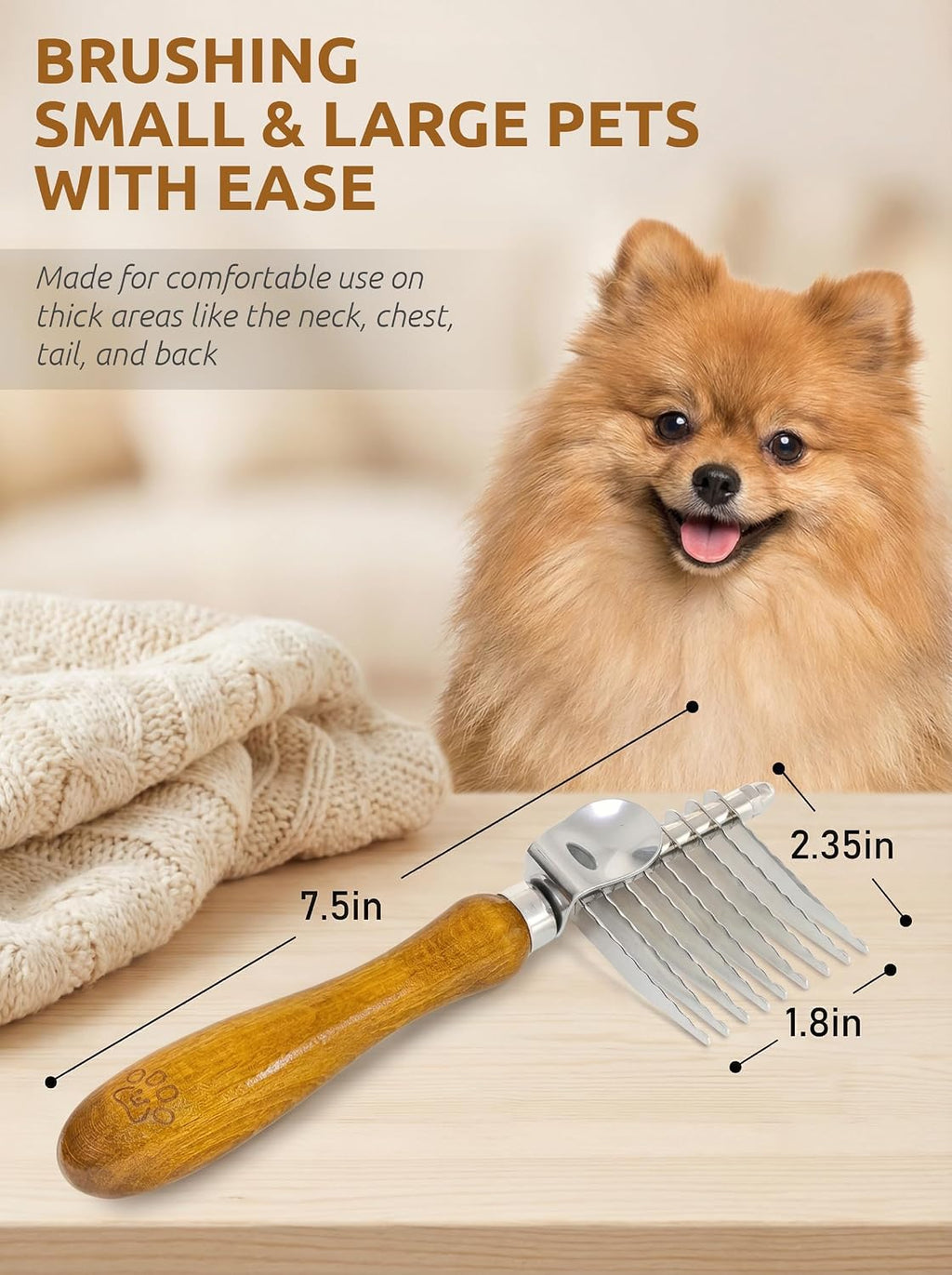 TAKAVU Dematting Comb for Dogs & Cats, 9-Blade Undercoat Rake | Removes Mats, Tangles & Knots from Long Hair, Deshedding Undercoat Tool for Doodles, Poodles & Double-Coated Breeds
