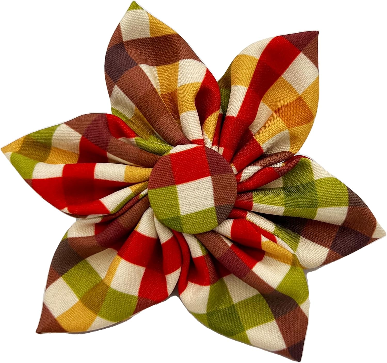 Huxley & Kent Pet Pinwheel Bow for Dogs & Cats - Fall Adjustable Hook & Loop Collar Accessory - Cute & Comfortable for Holidays & Celebrations - Harvest Check, Large | Clips to Any Collar with Hook & Loop, Soft, Lightweight, Machine Washable, Great for