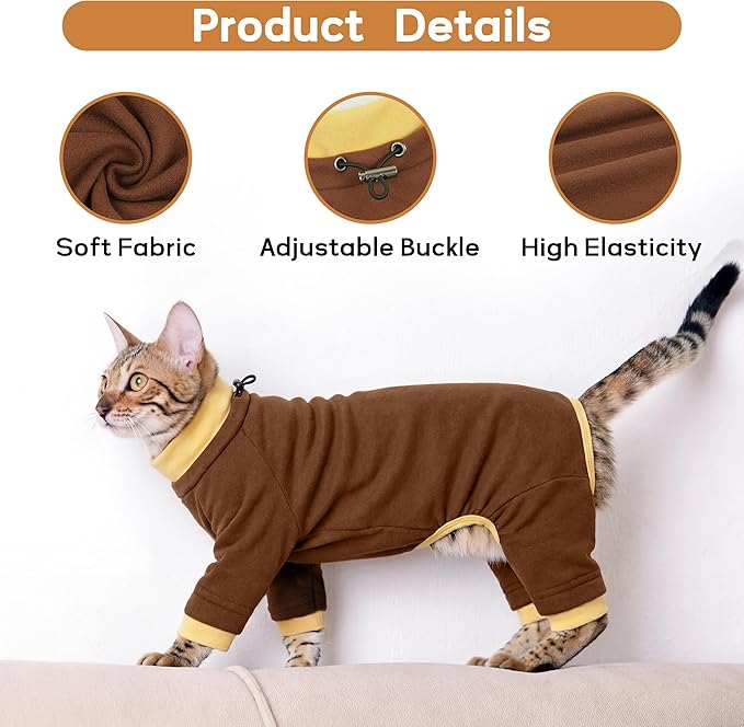 PUMYPOREITY Cat Hair Sticky Shirt – Breathable & Lightweight, Reduces Shedding Fur Pajamas, Prevents Licking Wounds After Surgery, Brown, L