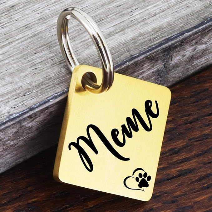 Ultra Joys Dog ID Tag, Custom Dog Tag Personalized Cat Tag, Pet ID Tag, Brushed Stainless Steel Diamond Dog Tag Gold Small