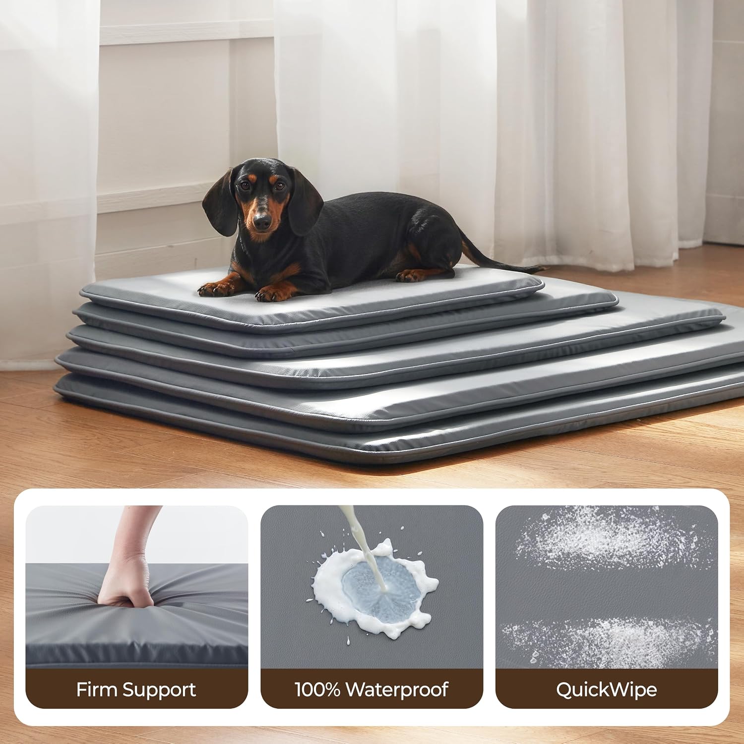 Waterproof Dog Crate Pad Medium Sized Dog, Dual-Sided Outdoor Dog Bed for Crate Washable, Cooling Dog Sleeping Foam Mat, Wipeable, 35×22, Grey