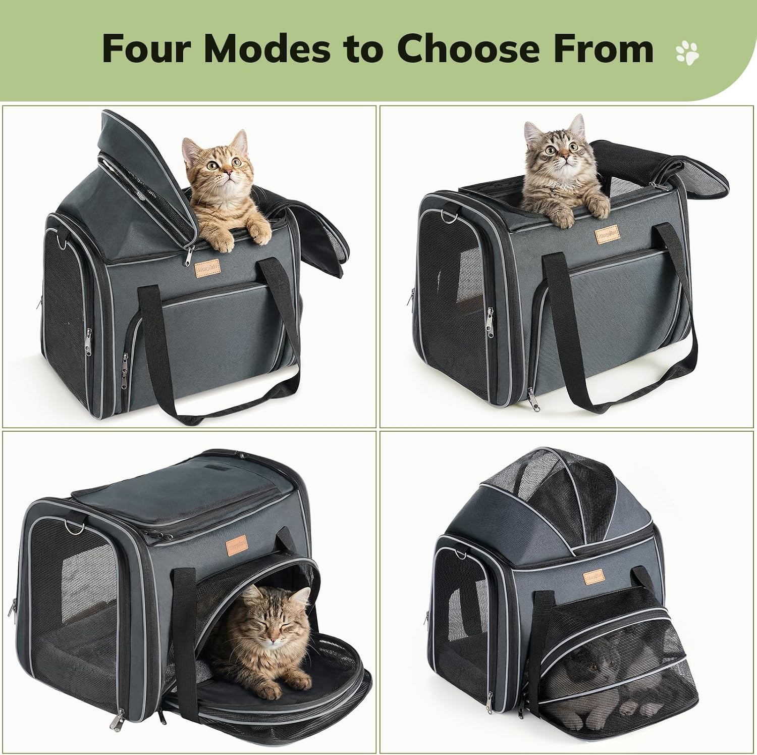 Morpilot Top and Side Expandable Cat Carrier for Pets up to 20lbs | Airline Approved Collapsible Soft-Sided Pet Carrier for Car Rides and Vet Visits (Dark Gray)