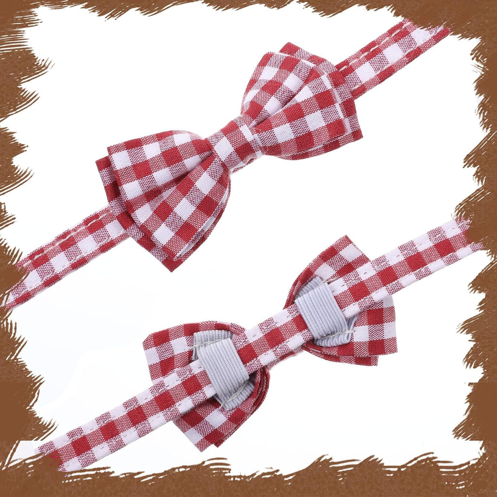 2 Pcs Red Cat Collar for Boy Girl Cats Breakaway Cat Collars with Bell Cute Christmas Kitten Bow Tie Collar Adjustable Small Puppy Safety Collar Solid Color Plaid Pet Collar