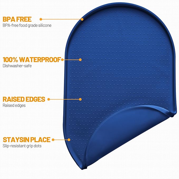 Hubulk 100% Waterproof Silicone Pet Feeding Mat with Raised Edge for Food and Water, Dog Bowl Mats, Cat Bowls Placemat with High Lip Protects Floor for Cats and Dogs (Navy Blue, 32" L x 24" W)