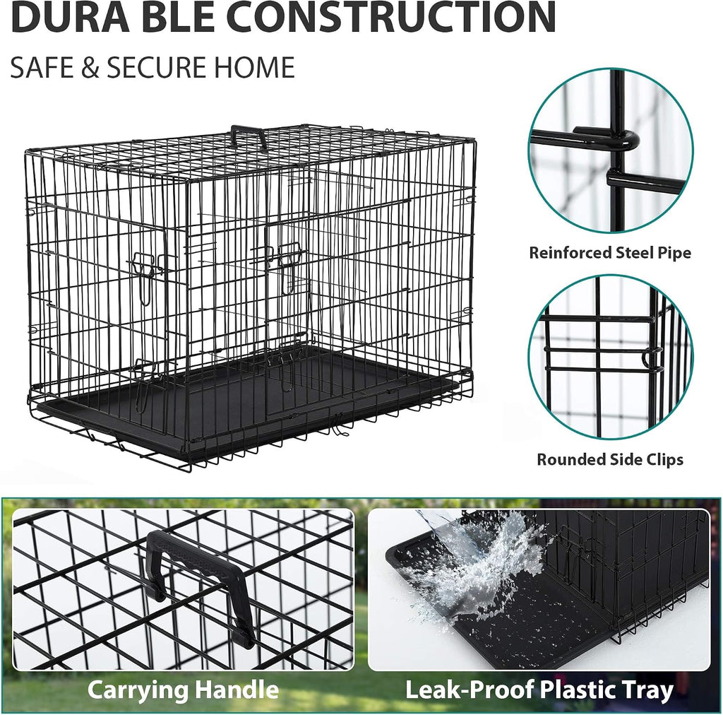 48 Inch Extra Large Dog Crates for Medium Dogs Double-Door Folding XXL Dog Crates for Large Dogs Indoor/Outdoor Dog Cages for Large Dogs Metal Wire Dog Kennel with Plastic Tray and Handle(Black)