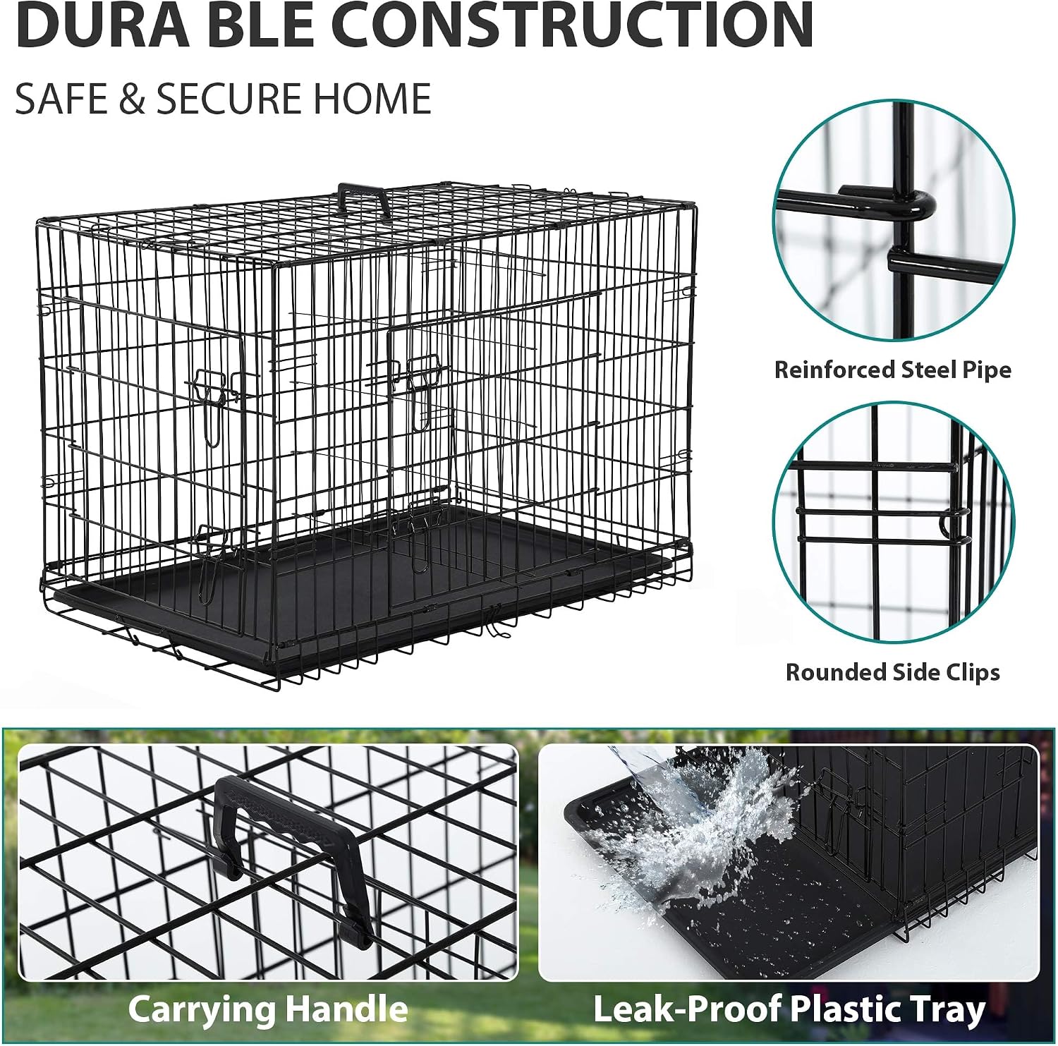 48 Inch Extra Large Dog Crates for Medium Dogs Double-Door Folding XXL Dog Crates for Large Dogs Indoor/Outdoor Dog Cages for Large Dogs Metal Wire Dog Kennel with Plastic Tray and Handle(Black)