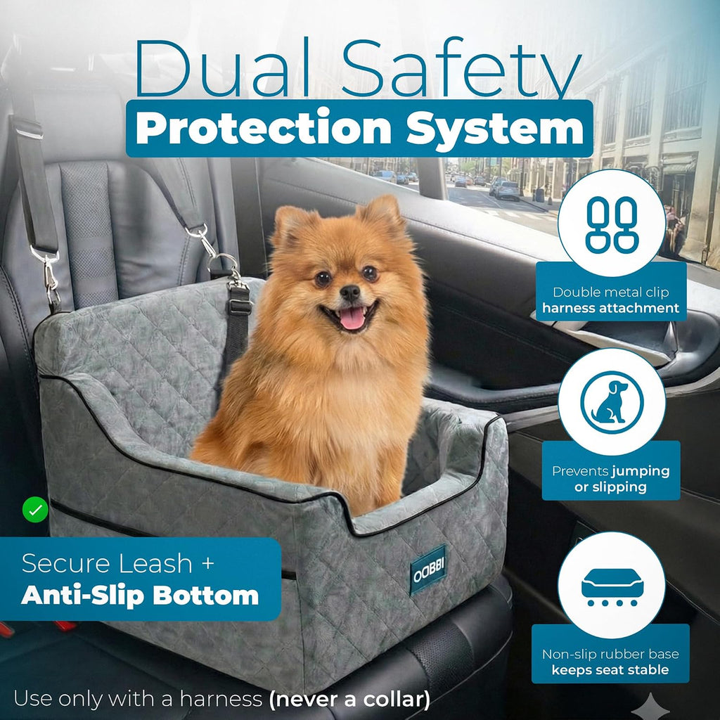 Small Dog Car Seat with Premium Memory Foam & Safety Straps – Cozy Dog Bed for Car for Daily Travel & Road Trips for Medium Sized Dogs - Washable Design with Anti-Slip Base