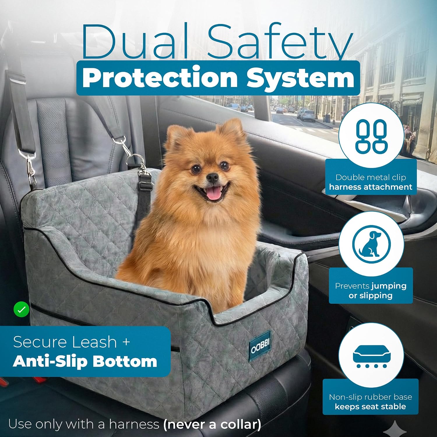 Small Dog Car Seat with Premium Memory Foam & Safety Straps – Cozy Dog Bed for Car for Daily Travel & Road Trips for Medium Sized Dogs - Washable Design with Anti-Slip Base