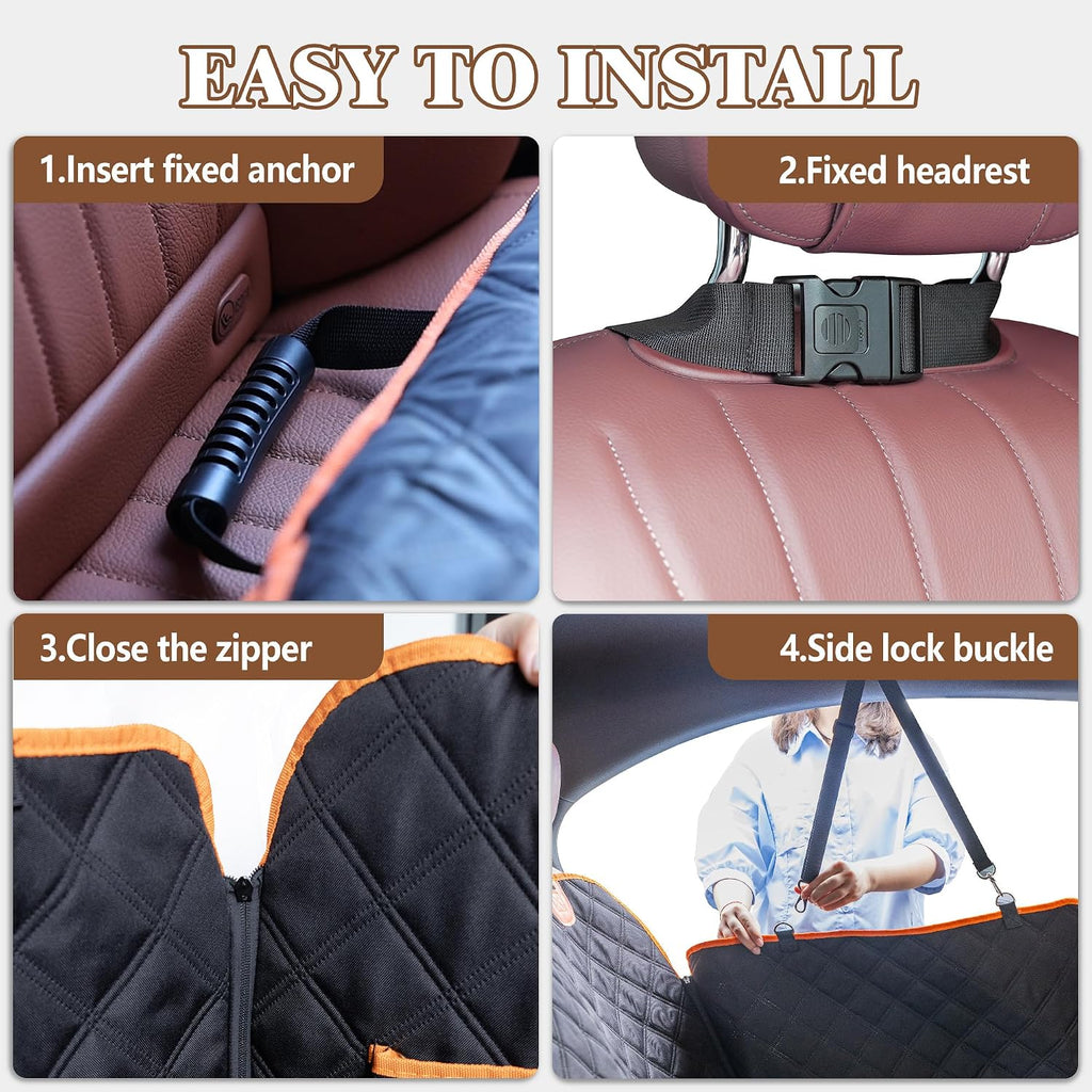 Hard Bottom Waterproof Dog Seat Cover Hammock for Full Size Truck | 900D Oxford bite-proof & waterproof. 35D sponge pad protects dog joints. Extra-wide hard bottom supports 600lbs. Mesh window