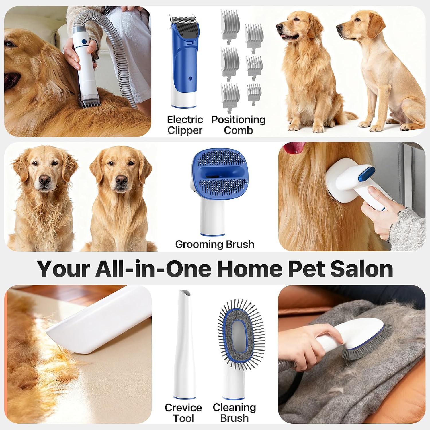 Buenkee Dog Grooming Vacuum Kit, 15000Pa Clipper, Shedding Brush, 2L, White | Brush, trim and deshed at home with less flying fur, mess-control suction and fewer emptying breaks during longer sessions