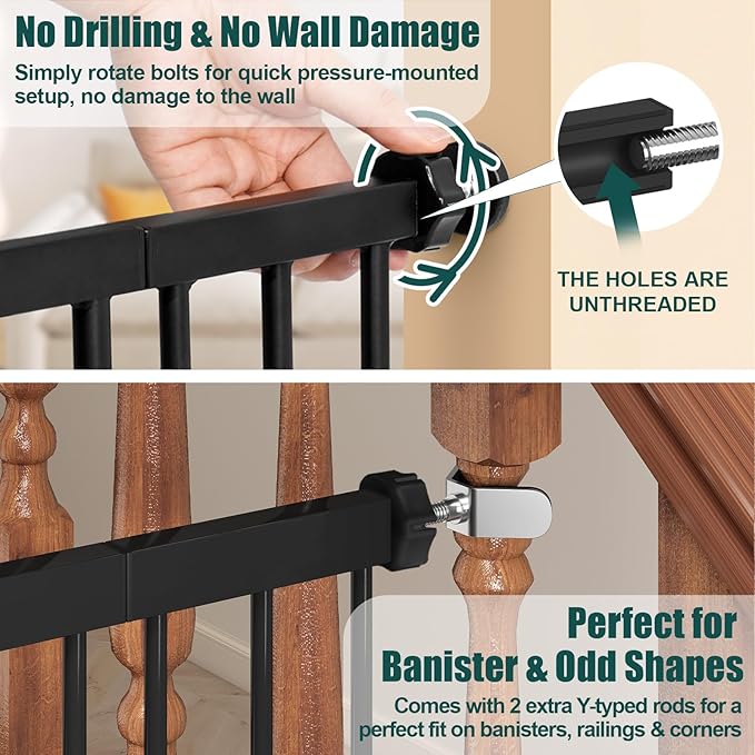 keny 36" Extra Tall Baby Gate for Doorways, Fits Openings 29.7" to 46" Wide, Auto Close Pressured Mounted Dog Gate for Stairs, No Drilling Easy Install Pet Gate, Black