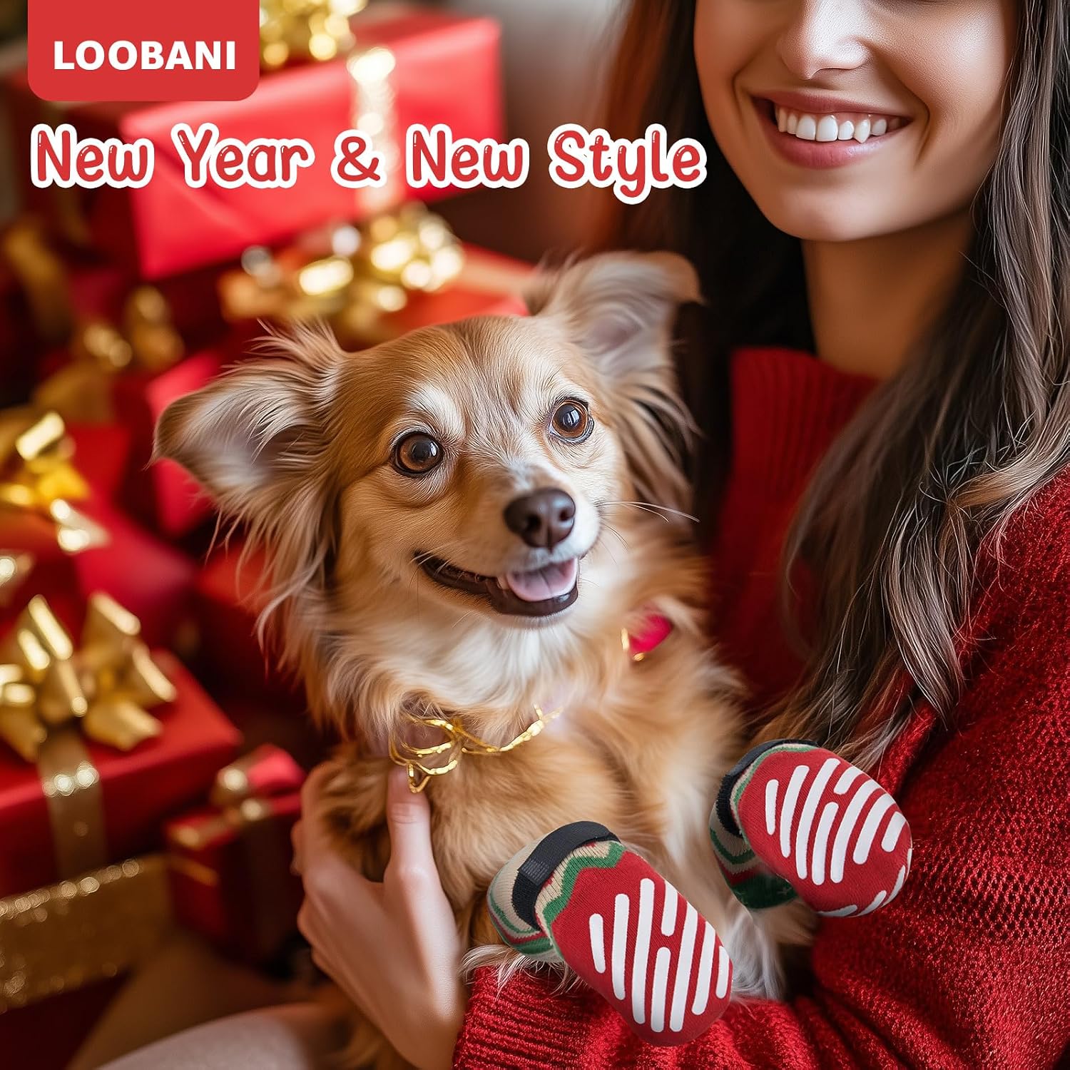 LOOBANI Dog Socks to Prevent Licking Paws, Hardwood Floors Anti Slip, Non Slip Dog Socks with Grippers Dog Paw Protector, Dog Booties for Indoor Use