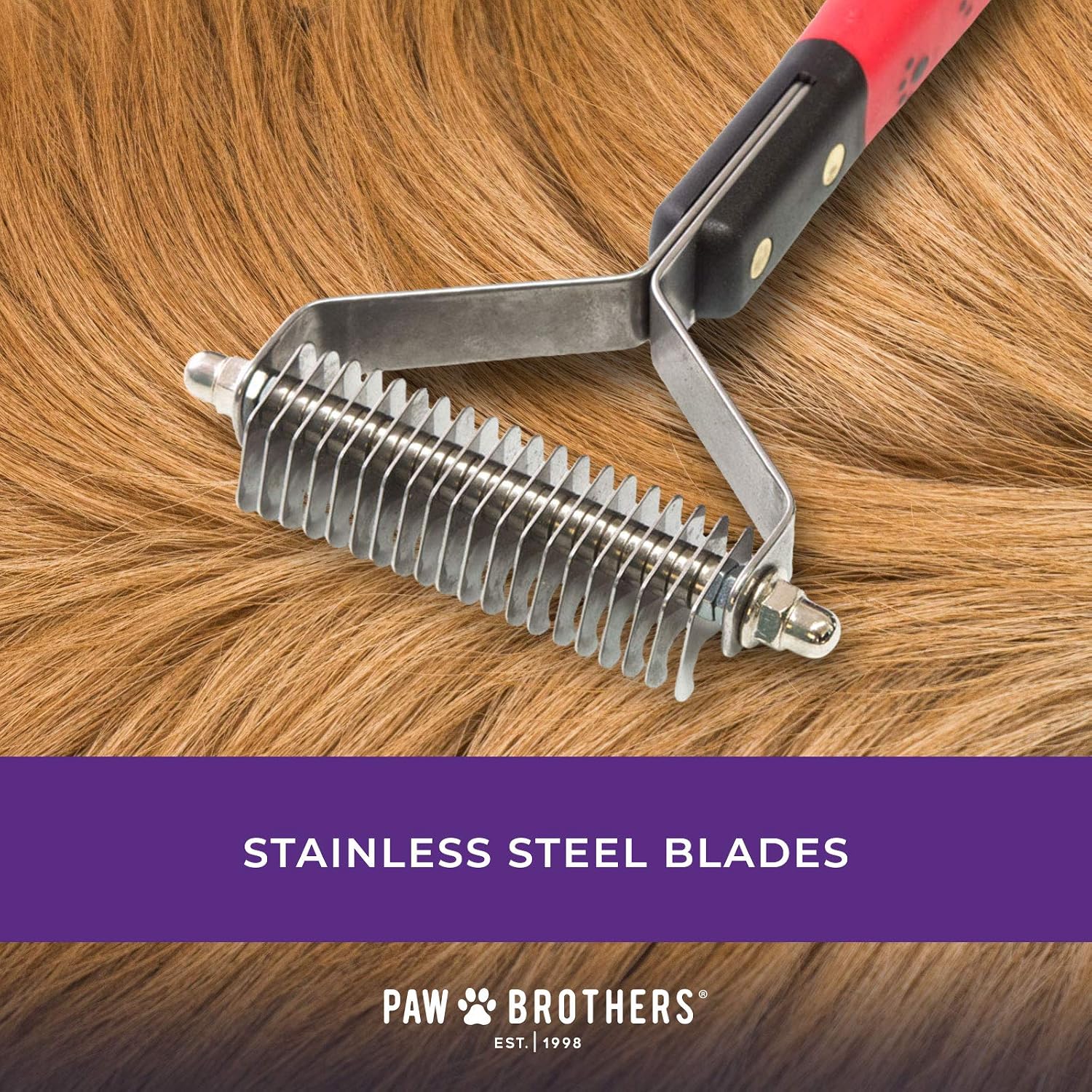RYAN'S PET SUPPLIES Paw Brothers 20 Blade Medium Double WideDematting Undercoat Rake for Dogs and Cats, Professional Grade, Dog Shedding Brush, Stainless Steel Blades, Rounded Gentle Teeth