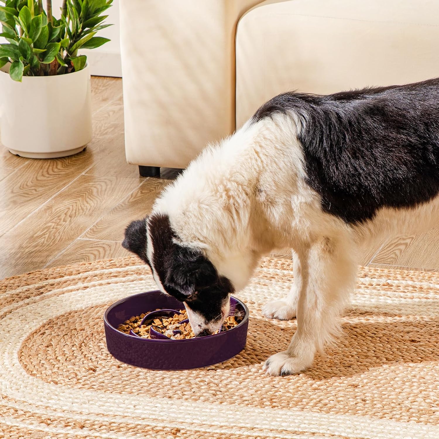 vancasso Slow Feeder Dog Bowl, 3 Cups Ceramic Large Puzzle Dog Food Dish | Maze Dog Food Bowl for Fast Eaters, Slow Feeding Design for Large Dogs, Promotes Healthy Eating Habits, Dark Purple