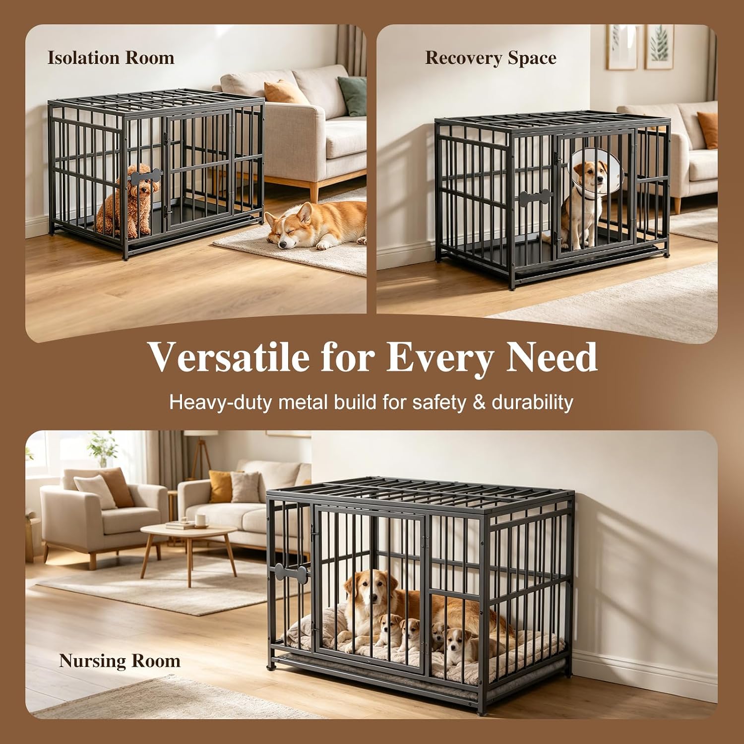 Pawaboo 38 Inch Heavy Duty Dog Crate, with Removable Tray, Escape Proof | Dog Kennel, 0.5 Inch Iron Tube Thickened Dogs Crate for Medium and Small Dogs, Easy to Clean, Black