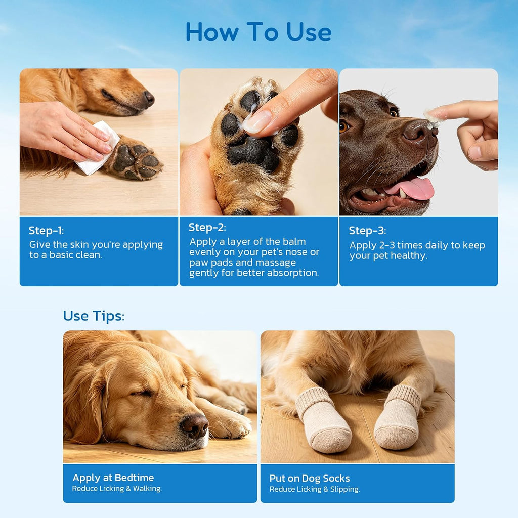 Lick Safe Dog Paw & Nose Balm - All Natural Moisturizing Wax with Coconut Oil & Shea Butter, Soothes Dry Cracked Paws & Snout, Heat & Cold Pavement Protection, 1.76 Oz Nose Butter