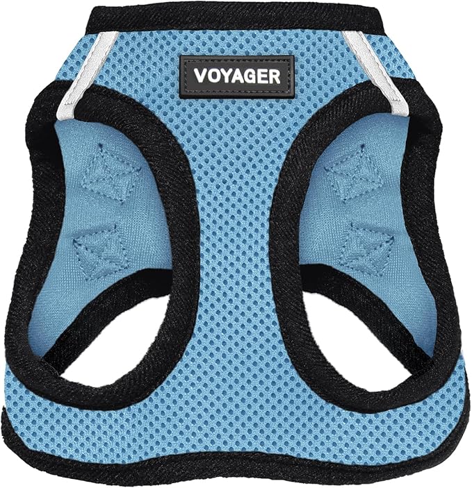 Best Pet Supplies - All Weather Mesh / Plush, Reflective, No Pull Harness for Small, Medium Dogs, Cats - Secure with Hook & Loop Fastener, Buckle, Double D-Rings - Baby Blue/Black Trim, XL
