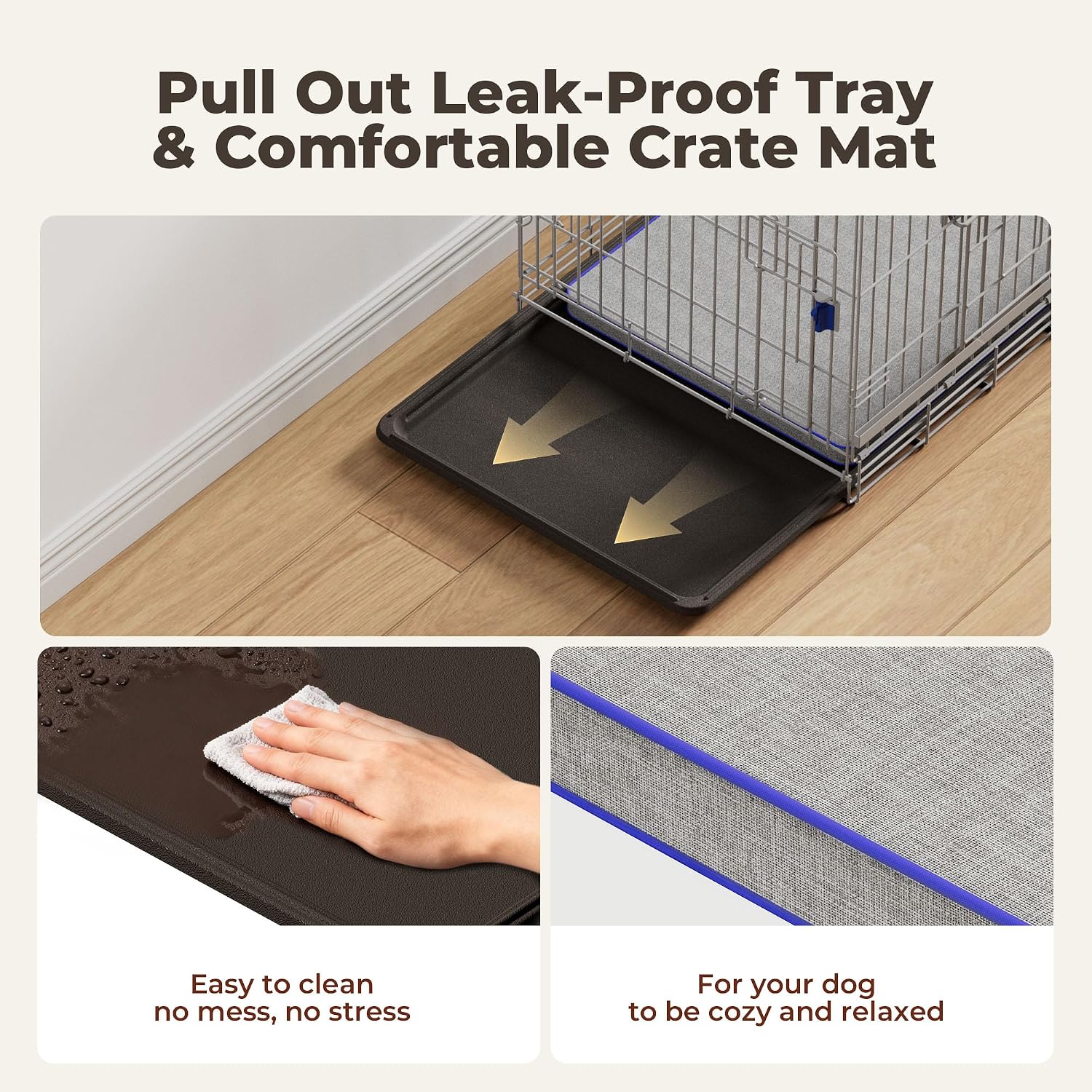 36 Inch Collapsible Dog Crate for Medium Dogs Heavy Duty Dog Kennel | Sliding Door, Double Door, with Soft Mat, Leak-Proof Tray, Easy Foldable & Assembly