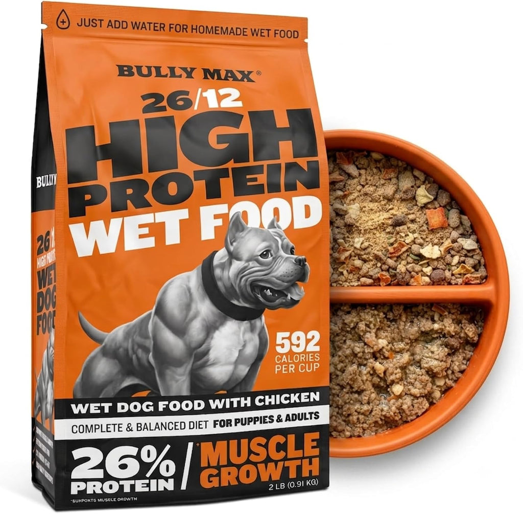 Bully Max Wet Dog Food for Adults & Puppies - Dehydrated High Protein Instant Fresh Soft Dog Food with Chicken - Healthy Muscle Growth for Small & Large Breeds - 2 Dry Pounds (Makes 5.5 lbs. Wet Food)