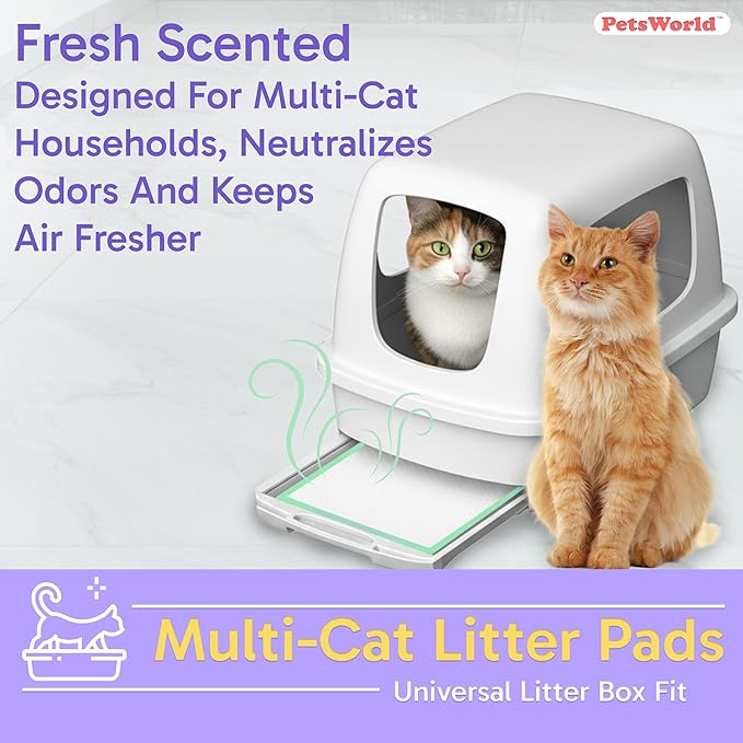 PetsWorld Universal Fit Multi-Cat Pad Refills for Litter Box, Fresh Scented, Ultra-Absorbent, Odor Control, Pack of 100