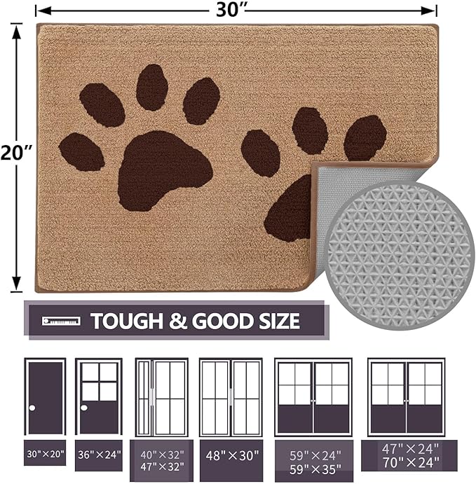 Buganda Dog Door Mat for Muddy Paws, Absorbent Dirt Trapper Washable Indoor Doormats, Non Slip Low-Profile Mud Mat for Dogs, Front Entrance Doormat for Inside Floor (47x32 Inches, Beige)