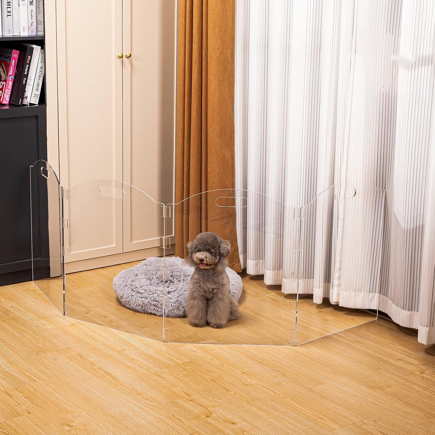 Clear Acrylic Freestanding Dog Gates for the House – Folding 4-Panel Pet Gates for Doorways, Stairs, and Rooms, Transparent Indoor Barrier for Dogs, Puppies, and Cats
