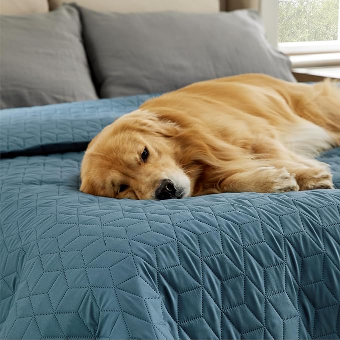 Bedsure 100% Waterproof Bed Cover for Dogs Washable - Non Slip Waterproof Dog Blanket for Bed, Lightweight Furniture Protector Durable for Pet Cat Puppy with Non-Slip Bottom, Blue, 82x82IN